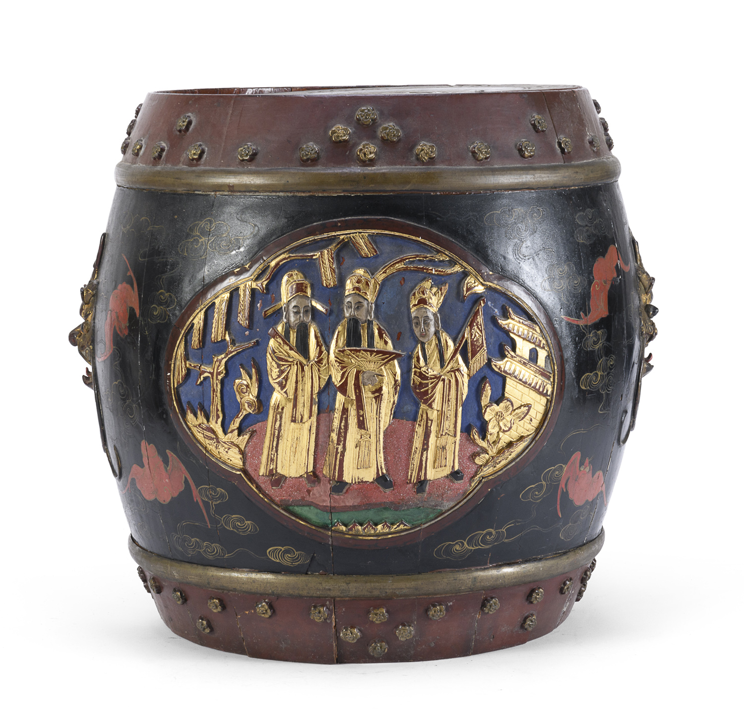 A BIG CHINESE PAINTED WOOD CONTAINER 20TH CENTURY.