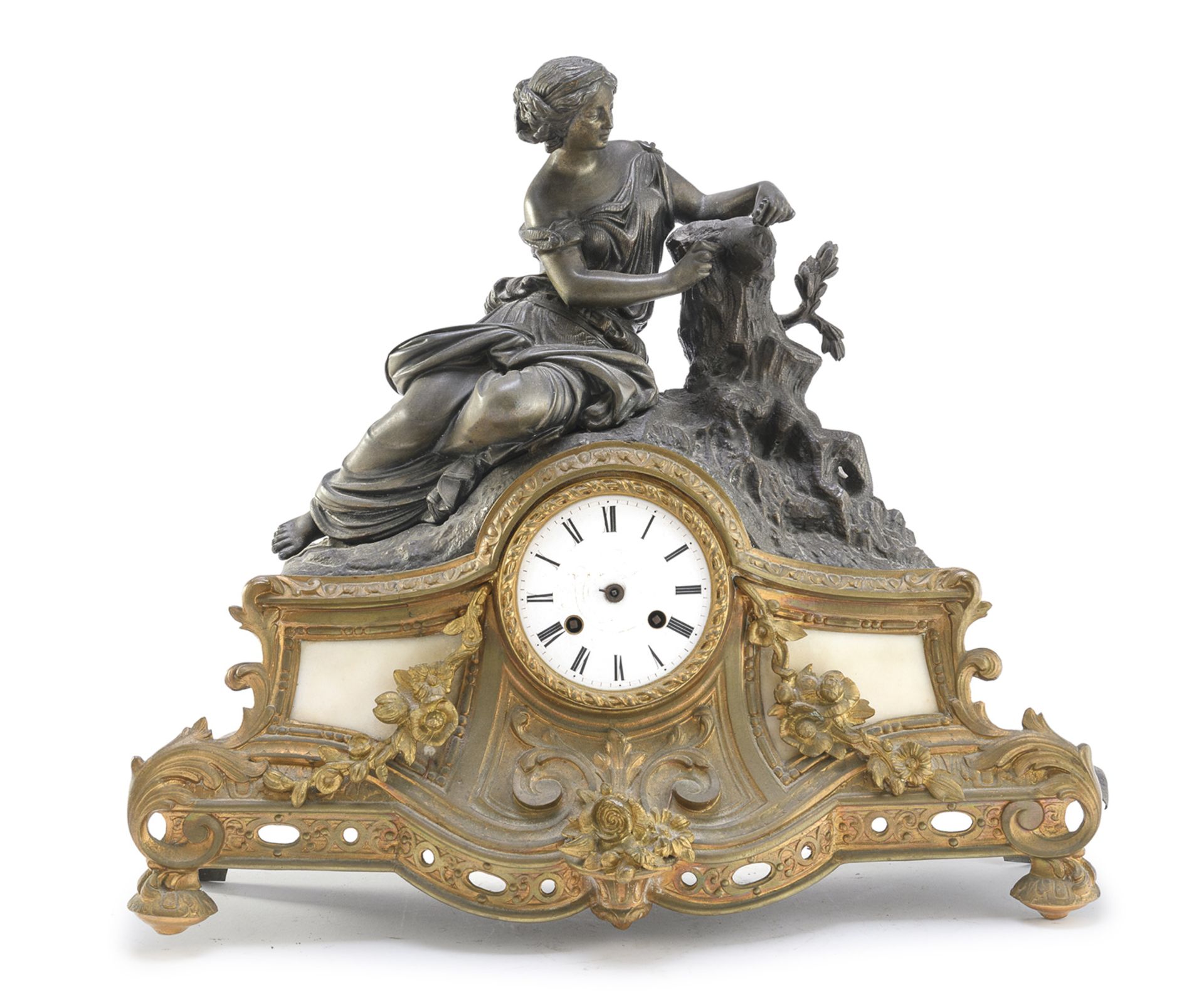 TABLE CLOCK IN GILDED AND BURNISHED METAL LATE 19th CENTURY