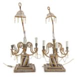 UNUSUAL PAIR OF METAL AND GLASS CANDLESTICKS VENICE OR AUSTRIA 19th CENTURY