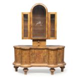 DRESSER WITH GLASS CABINET IN ELM AND OLIVE TREE 1940s