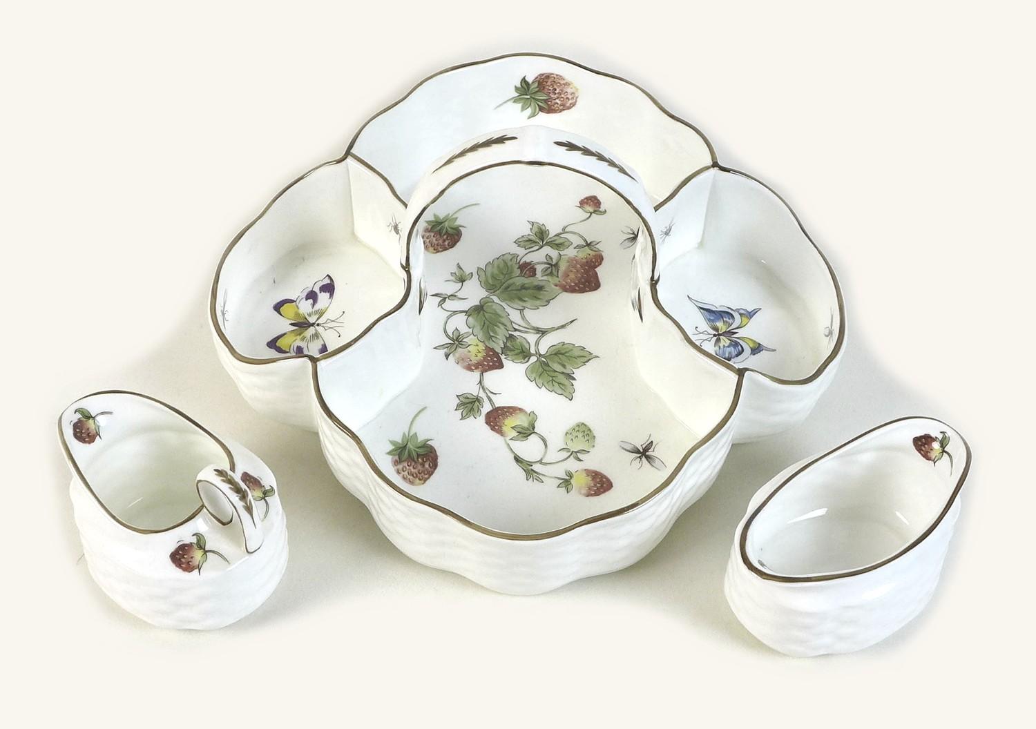 A Coalport bone china strawberry set, decorated in the 'Strawberry' pattern, comprising tray with