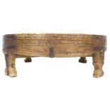 A 19th century wooden barrel stand, of circular form, the shallow bowl with decorative bands to