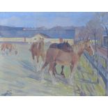 Attributed to Theodor Philipsen (Danish, 1840?1920): Horses in a paddock, oil on canvas,