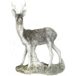 A mid to late 20th century garden sculpture, modelled as a deer in standing pose, on integral