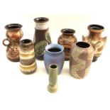 A group of eight West German pottery vases, including a baluster vase, numbered 650 to the base,