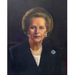 Diccon Swan (British, b. 1947): portrait of Margaret Thatcher, signed and dated '96', oil on canvas,