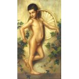 An oil on canvas painting of a child in a Neoclassical garden setting, unsigned, 69 by 39cm, in a