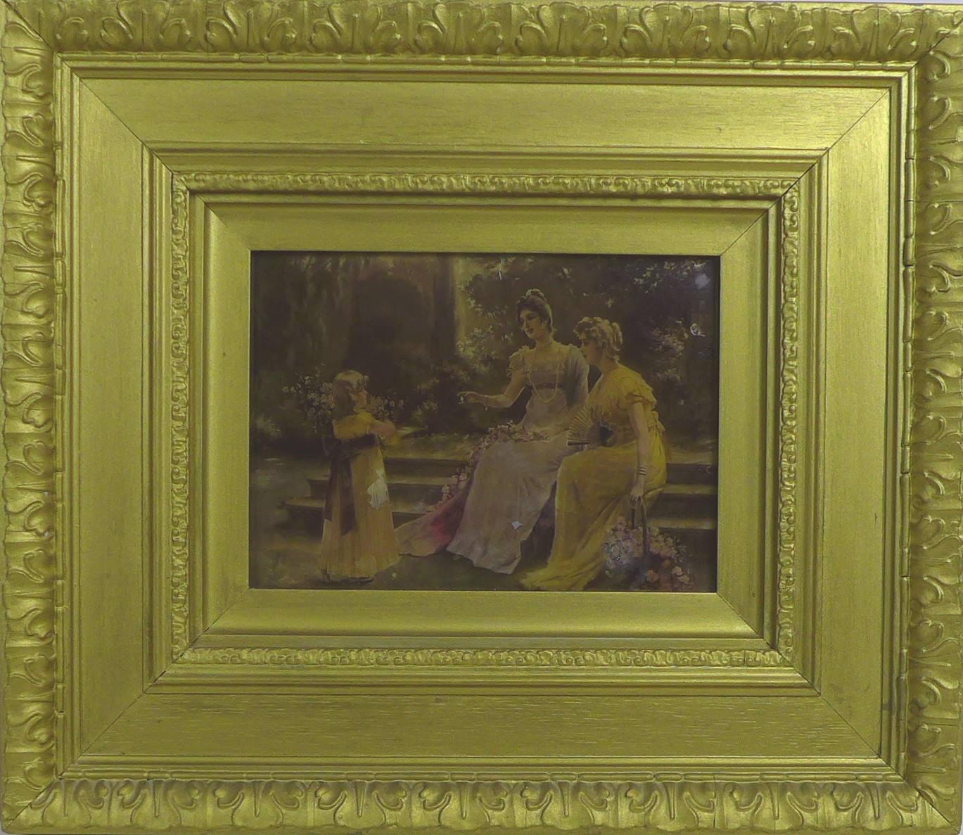 Two Victorian crystoleum pictures, in deep gilt frames, together with an oval carved marble plaque - Image 2 of 4