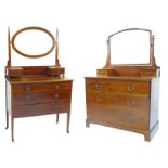 A set of two Edwardian mahogany and inlaid dressing chests, comprising a lady?s, 90 by 46.5 by 152cm