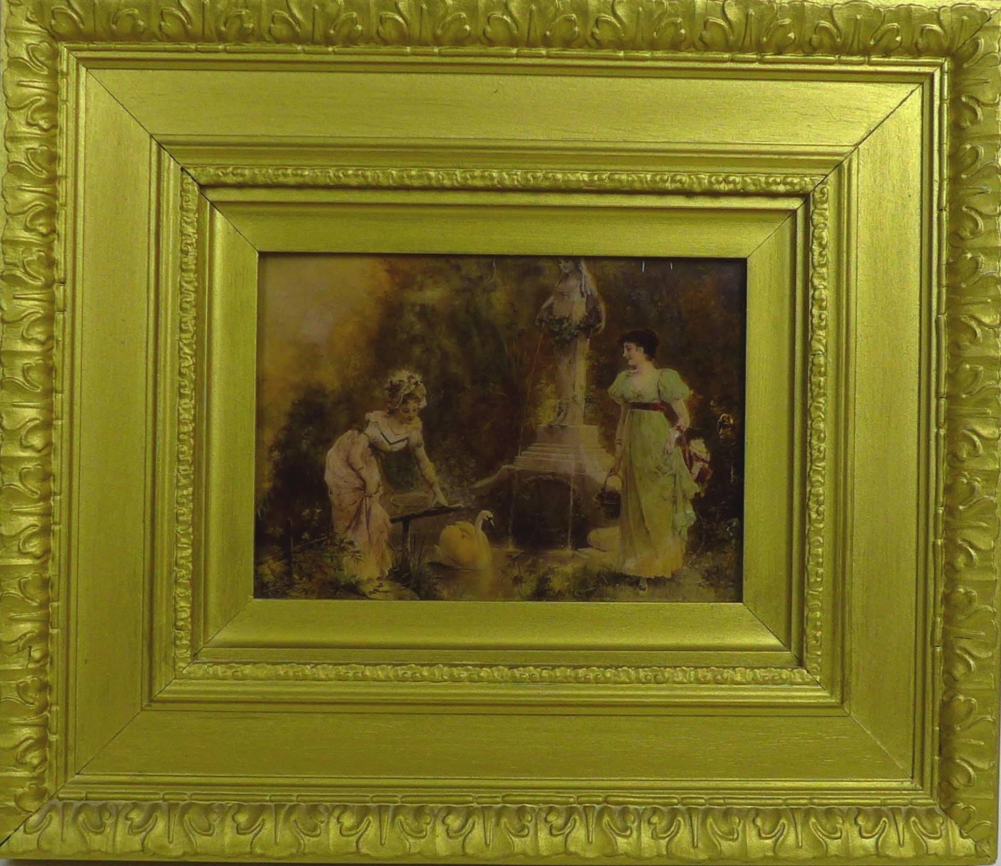 Two Victorian crystoleum pictures, in deep gilt frames, together with an oval carved marble plaque - Image 3 of 4