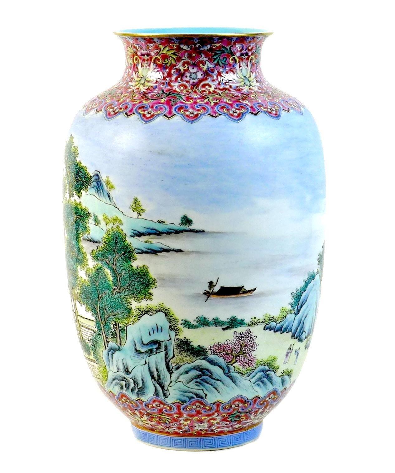 A Chinese famille rose porcelain vase, mid 20th century, decorated with a continuous scene of - Image 3 of 10