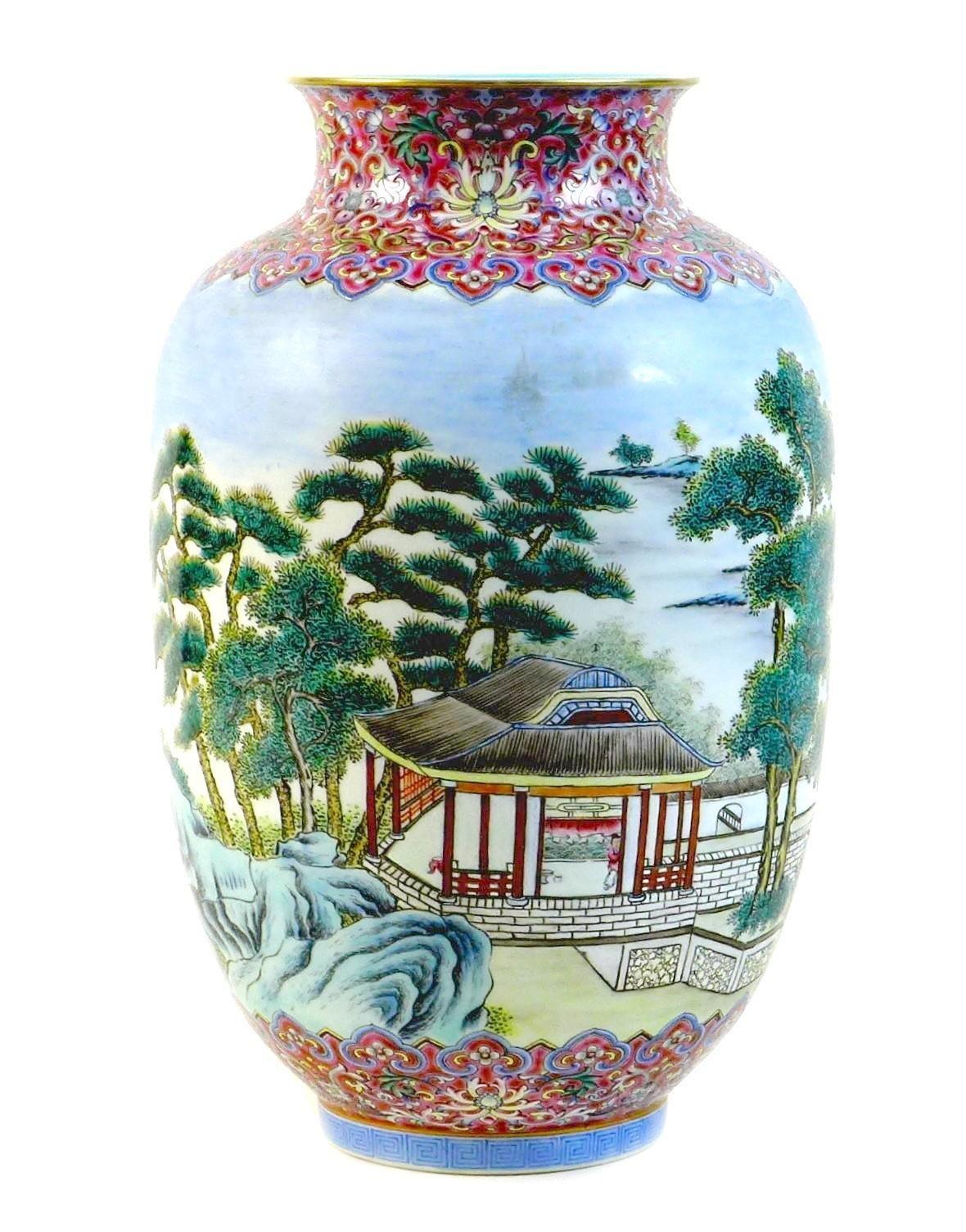 A Chinese famille rose porcelain vase, mid 20th century, decorated with a continuous scene of - Image 2 of 10