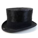 A vintage silk top hat, by S Patey, London, Ltd, internal dimensions approximately 18.6 by 15.5cm,
