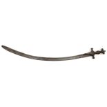 An Indian Tulwar/Talwar sword, with simple crossguard, baluster grip, disc pommel and knopped