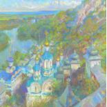 Alexandr Reznichenko (Ukraine b. 1968): Ukrainian landscape with Church steeples, signed and
