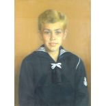 Silloy (20th century): half length portrait, depicting a boy in naval uniform, pastel on paper,