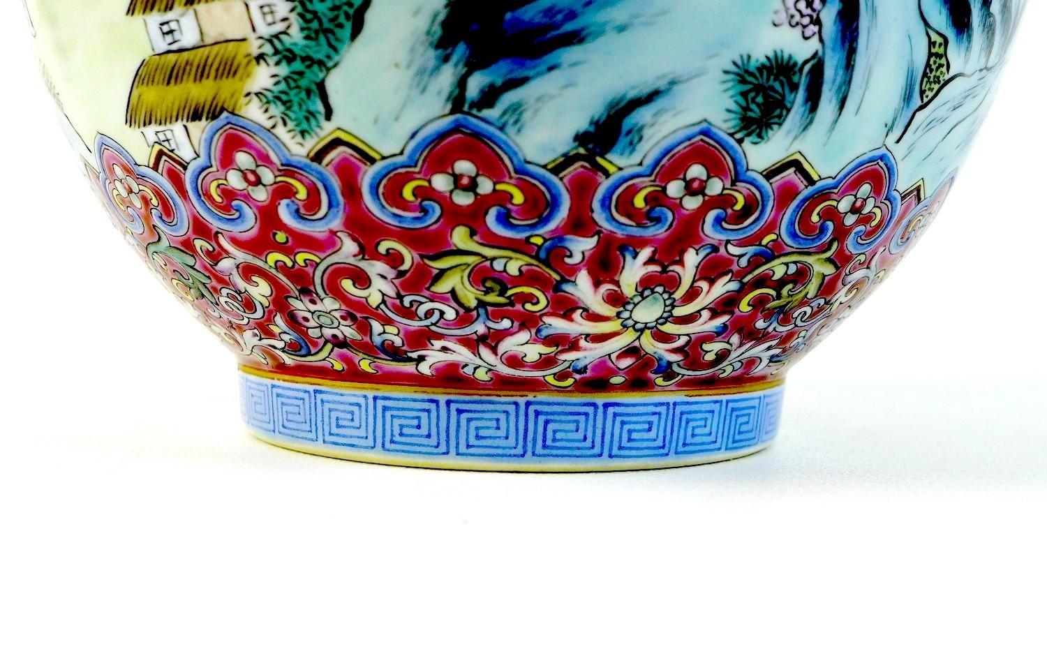 A Chinese famille rose porcelain vase, mid 20th century, decorated with a continuous scene of - Image 7 of 10