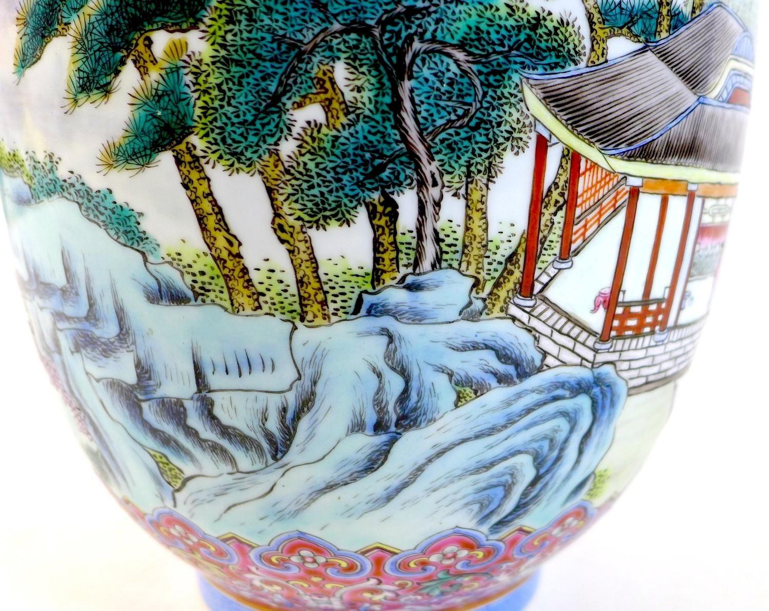 A Chinese famille rose porcelain vase, mid 20th century, decorated with a continuous scene of - Image 5 of 10