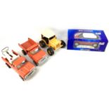 A Revell Metal 1:12 scale Mini Cooper, with original box, and three Tonka vehicles, without boxes,