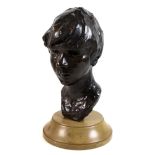Neil Godfrey (After Vincenzo Gemito): 'Head of a Boy', a bronze bust with a golden brown patina,