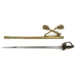 A Victorian General Officers sword, with brass gothic guard with crossed sword and baton