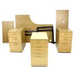 A modern corner office desk, together with three sets of filing drawers, 42 by 80 by 72.5cm high. (