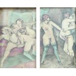 A pair of erotic pencil sketches, each signed in verso Eres, 13 by 8cm, framed and glazed, 23 by