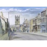 Gladys Rees Teesdale (British, 1898-1985): a view of Stamford, down Saint Martins High Street,