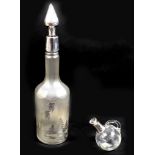 An Edwardian silver frosted glass decanter, with silver covered stopper and collar, as well as