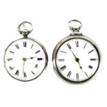 A Victorian silver pair cased pocket watch, with white enamel face, Roman numerals and gilt hands,