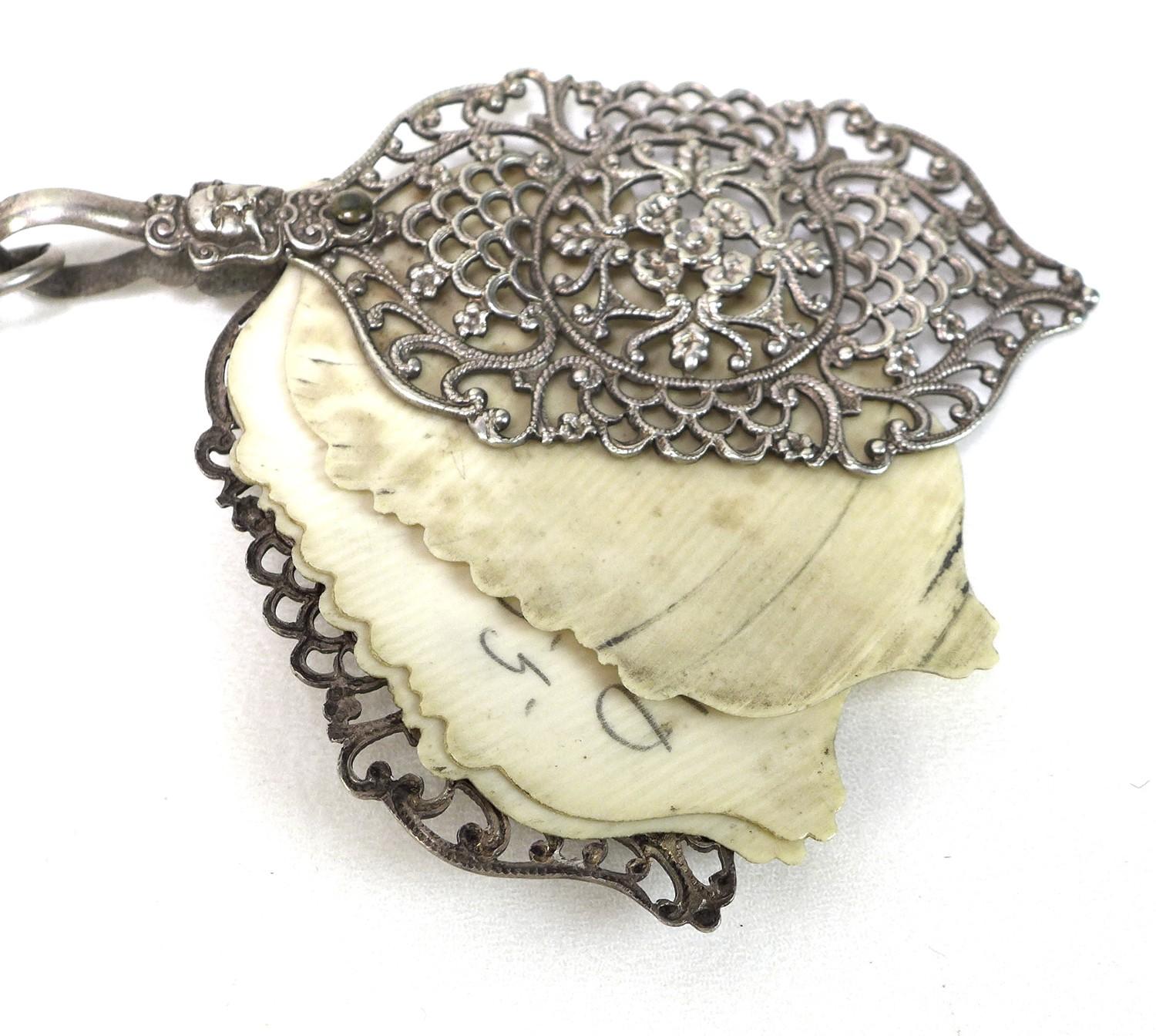 A Edwardian silver plated chatelaine, the belt buckle featuring Green Man decoration, fitted with - Image 4 of 6