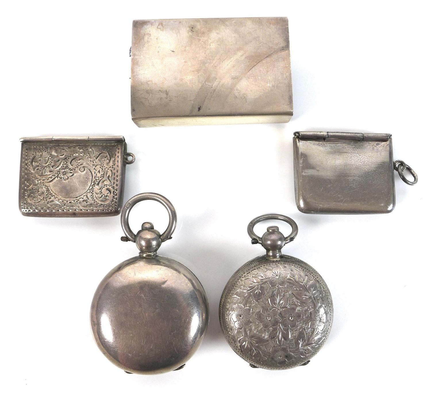 A group of Edwardian silver vertu items, comprising two sovereign holders, two stamp holders, and - Image 7 of 7