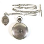 An early 20th century Swiss silver cased open faced 8 day pocket watch, in the style of Hebdomas,