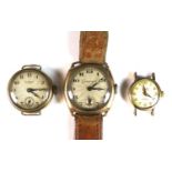 A group of three lady's wristwatches, comprising an Art Deco Grosvenor 9ct gold cased watch, cushion