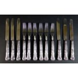 A set of twelve Regency silver desert knives and forks, with silver blades, a/f some loose,