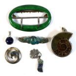 A group of Edwardian and later jewellery, comprising an Edwardian silver, green and turquoise enamel