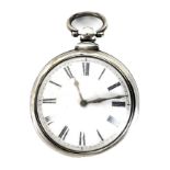 A Victorian silver pair cased pocket watch, with white enamel face, Roman numerals and gilt hands,