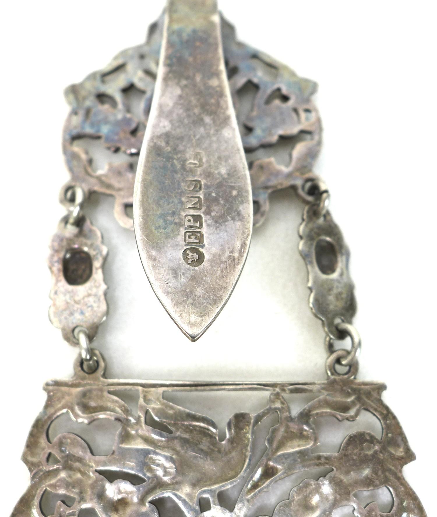 A Edwardian silver plated chatelaine, the belt buckle featuring Green Man decoration, fitted with - Image 6 of 6