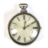 A Victorian silver pair cased pocket watch, with white enamel face, Roman numerals and gilt hands,