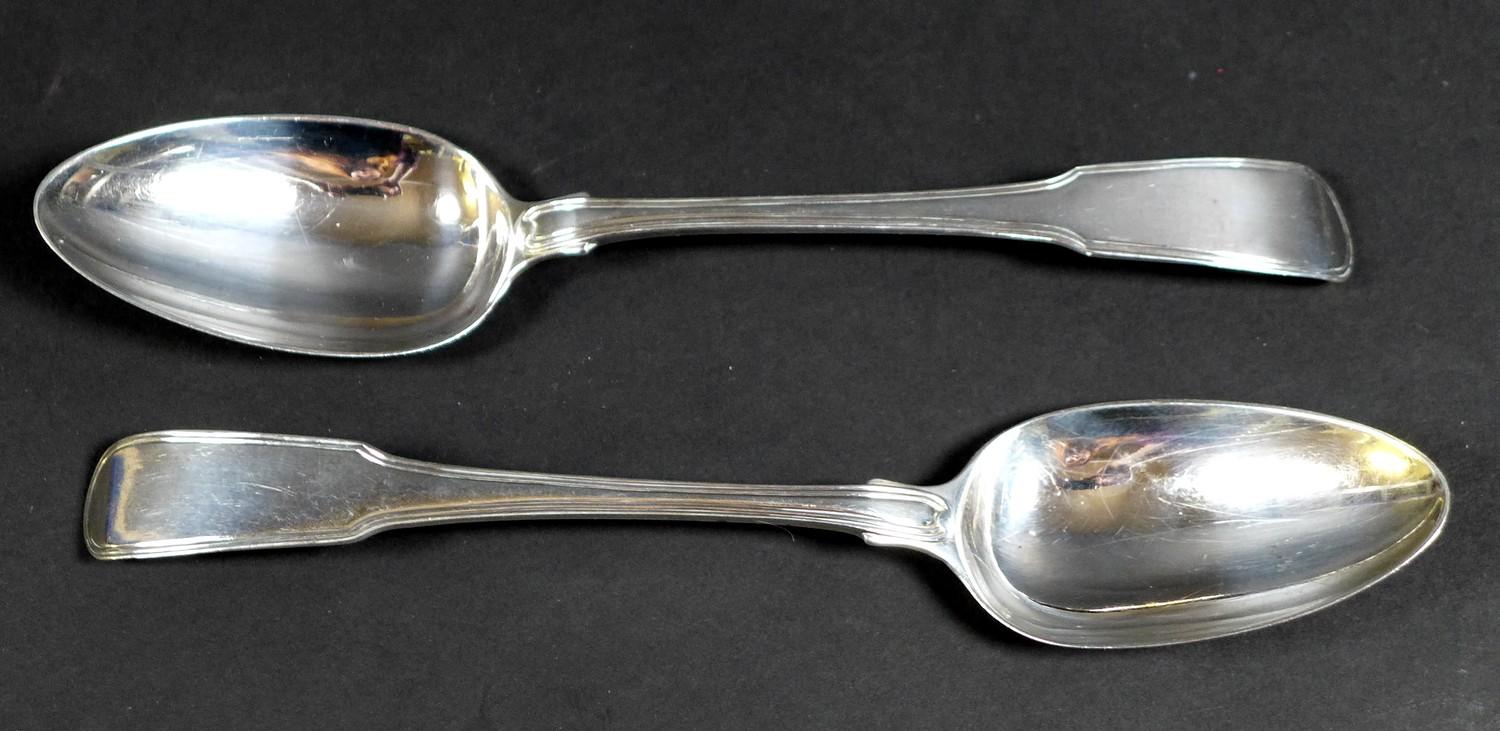 A pair of George III silver table spoons, fiddle and thread pattern, George Smith (III) & William