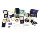 A collection of jewellery and lady's accessories, including a ruby eternity ring, set in white and