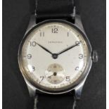 A Longines steel cased gentleman's wristwatch, circa 1950, model 9614, circular silvered dial with