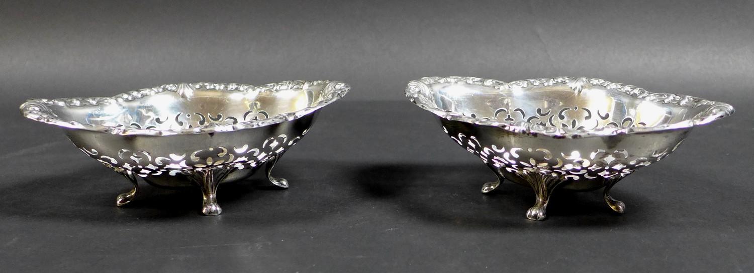 A pair of early 20th century Canadian silver bon bon dishes, of quatrefoil form, each bowl with