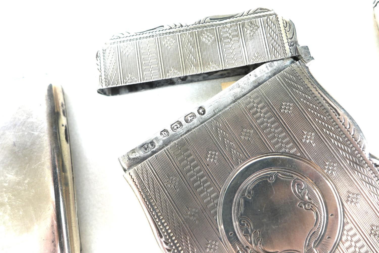 A group of Edwardian silver card cases, including several engine turned examples, and one engraved - Image 4 of 4