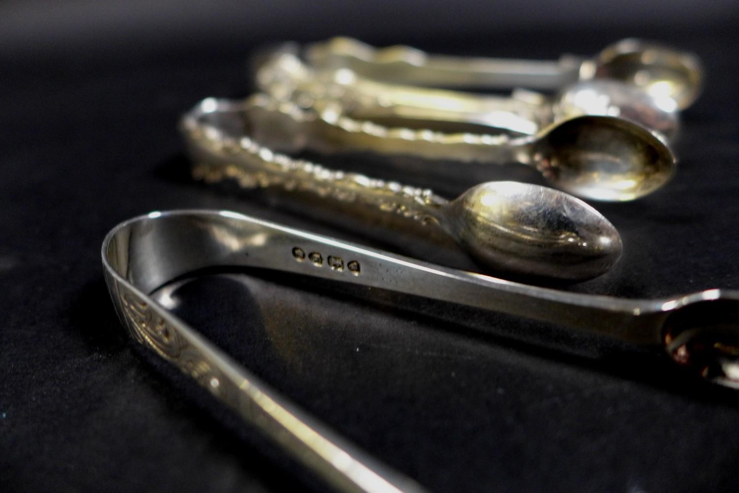 A collection of nine Victorian and later silver sugar tongs, with five Victorian tongs, including - Image 2 of 7
