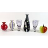 A group of modern Mike Hunter 'Twists' Scottish studio glass, comprising an apple form ornament, 8.5