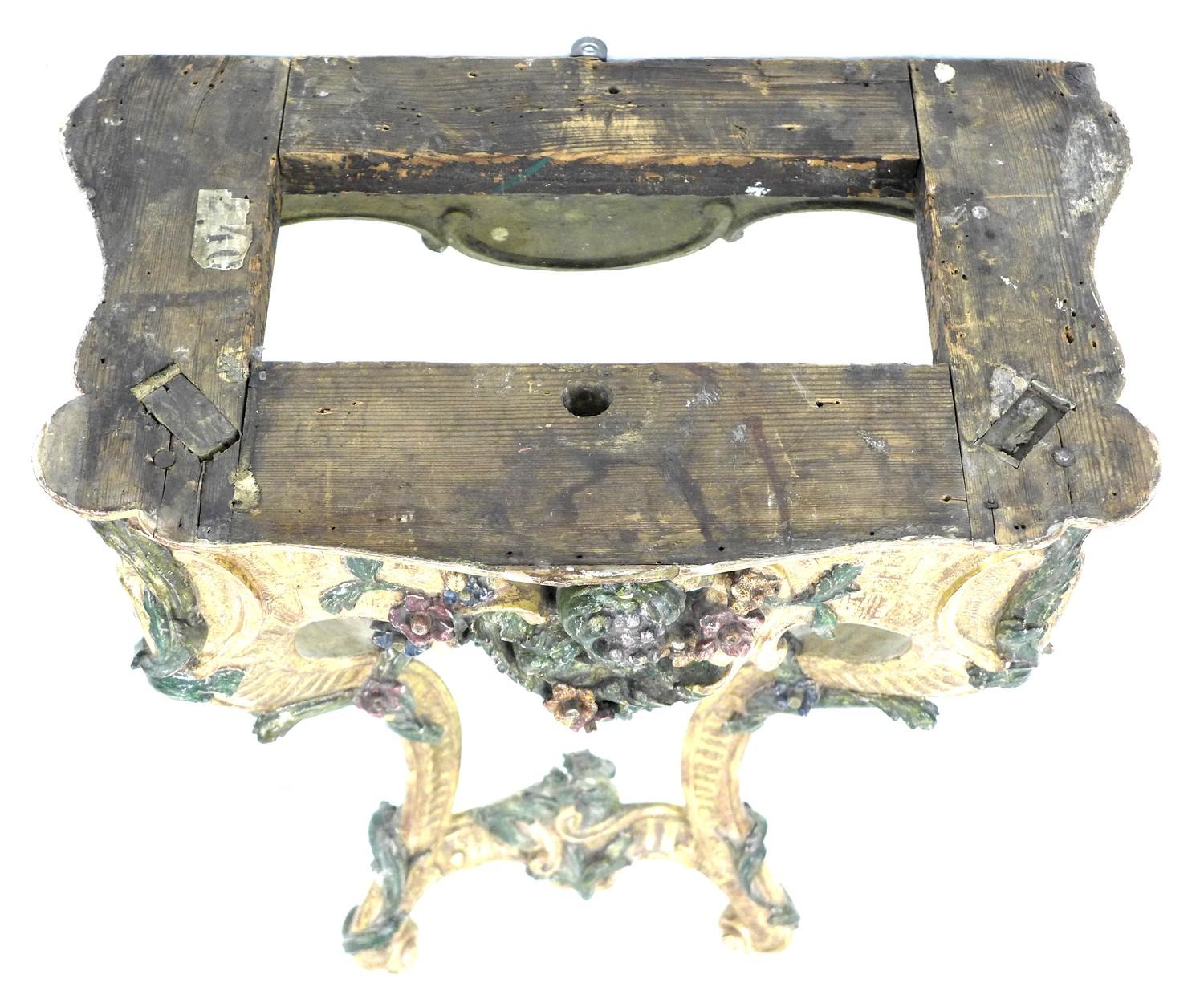 An 18th century Continental marble topped giltwood pier table, possibly Italian, with polychrome - Image 6 of 25