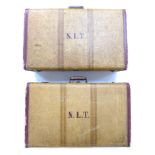 A pair of vintage suitcases, made by 'The Great Wall Leather Goods Co, Hong Kong', both with painted