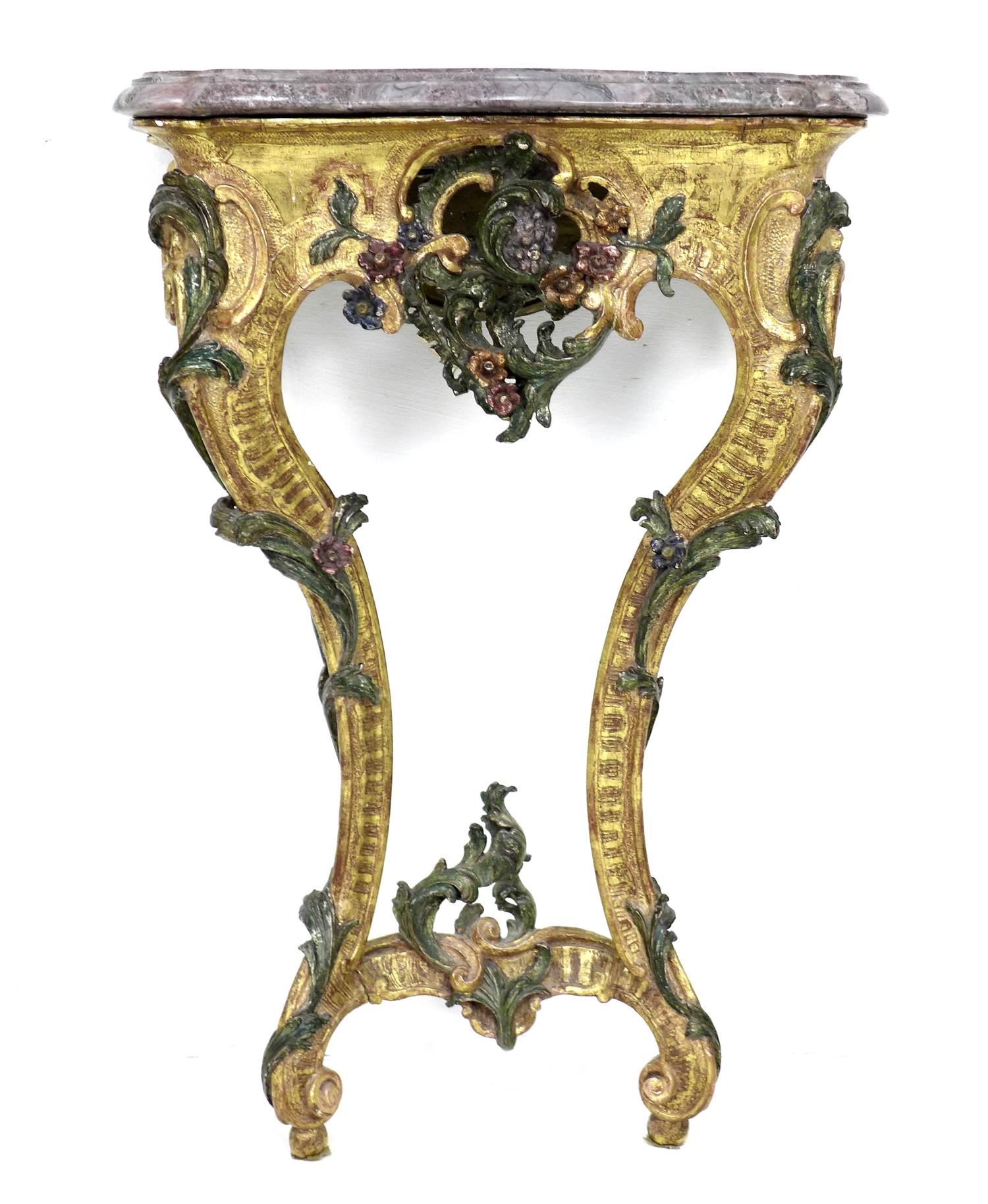An 18th century Continental marble topped giltwood pier table, possibly Italian, with polychrome - Image 2 of 25