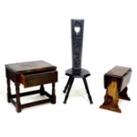 A group of three pieces of modern furniture, comprising a low chair with carved decoration, 50